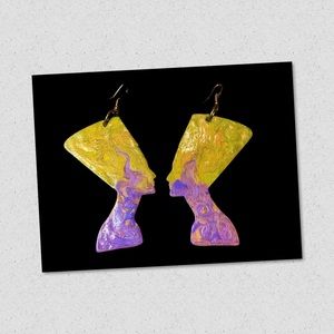 Wooden hand-painted Nefertiti earrings